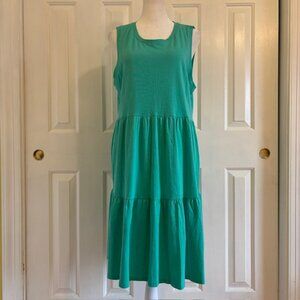 NWT J. Crew Teal Green Sleeveless Knit A-Line Tiered Midi Dress Size Medium